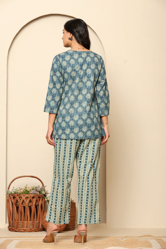 Blue Printed Cotton Coord Set