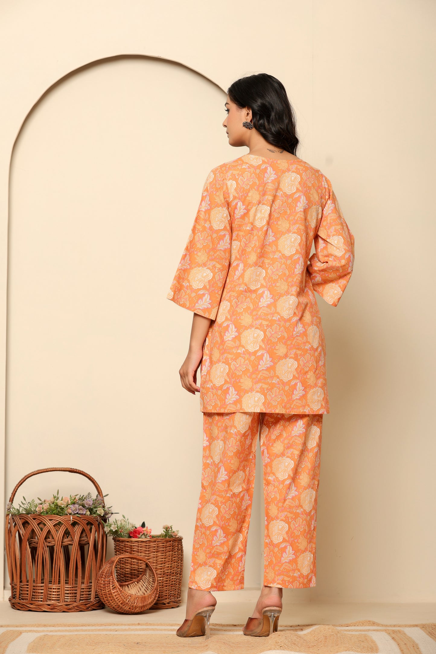 Peach Printed Cotton Coord Set