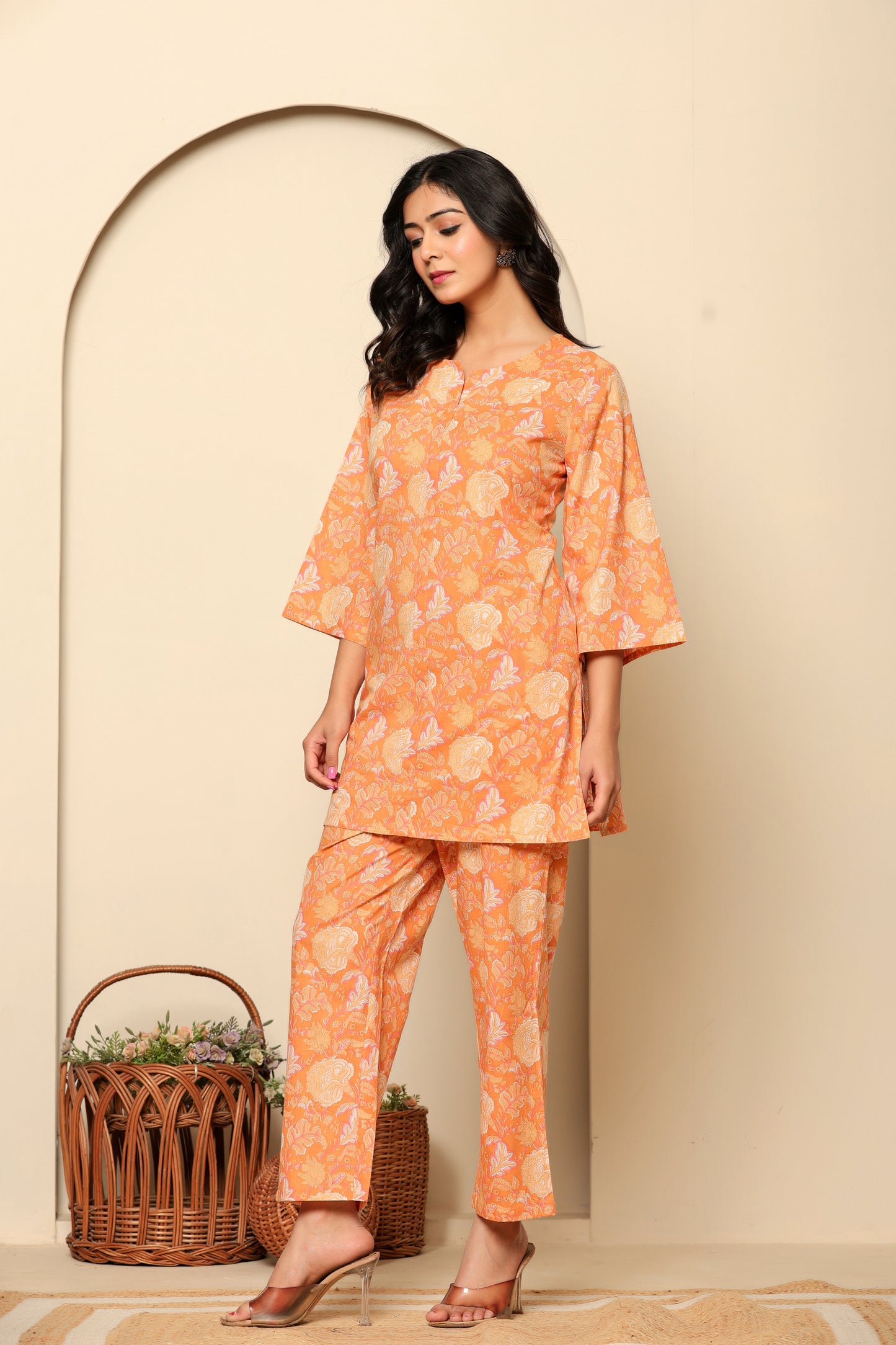 Peach Printed Cotton Coord Set