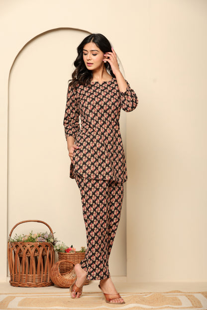 Black Printed Cotton Coord Set