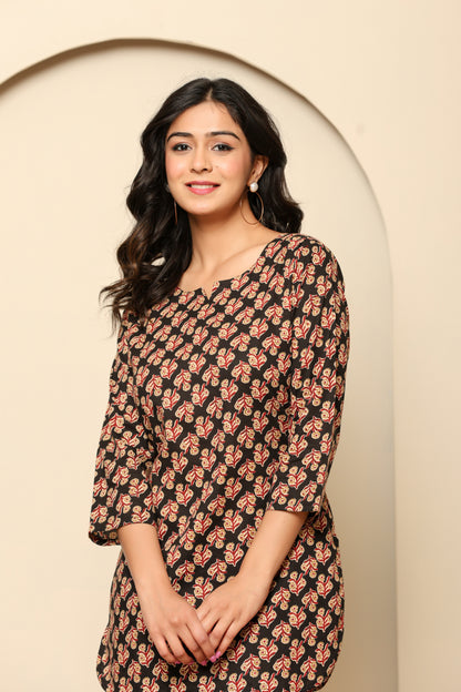 Black Printed Cotton Coord Set