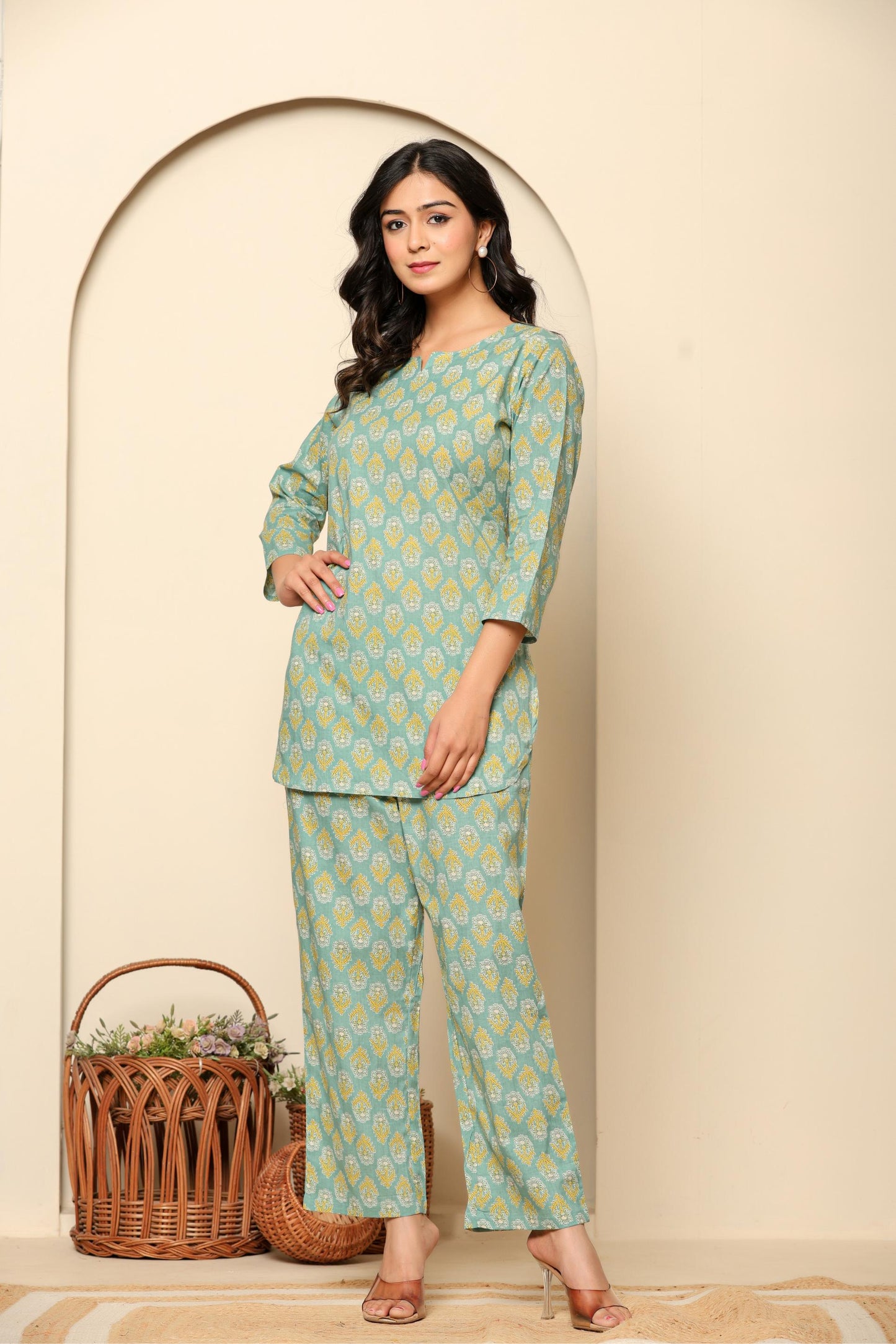 Green Printed Cotton Coord Set