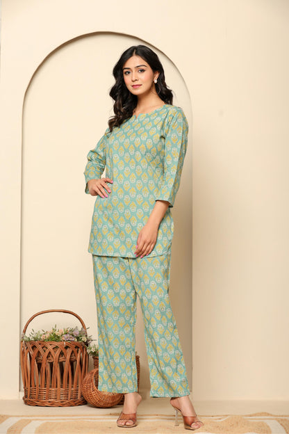 Green Printed Cotton Coord Set