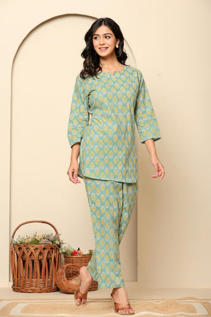 Green Printed Cotton Coord Set