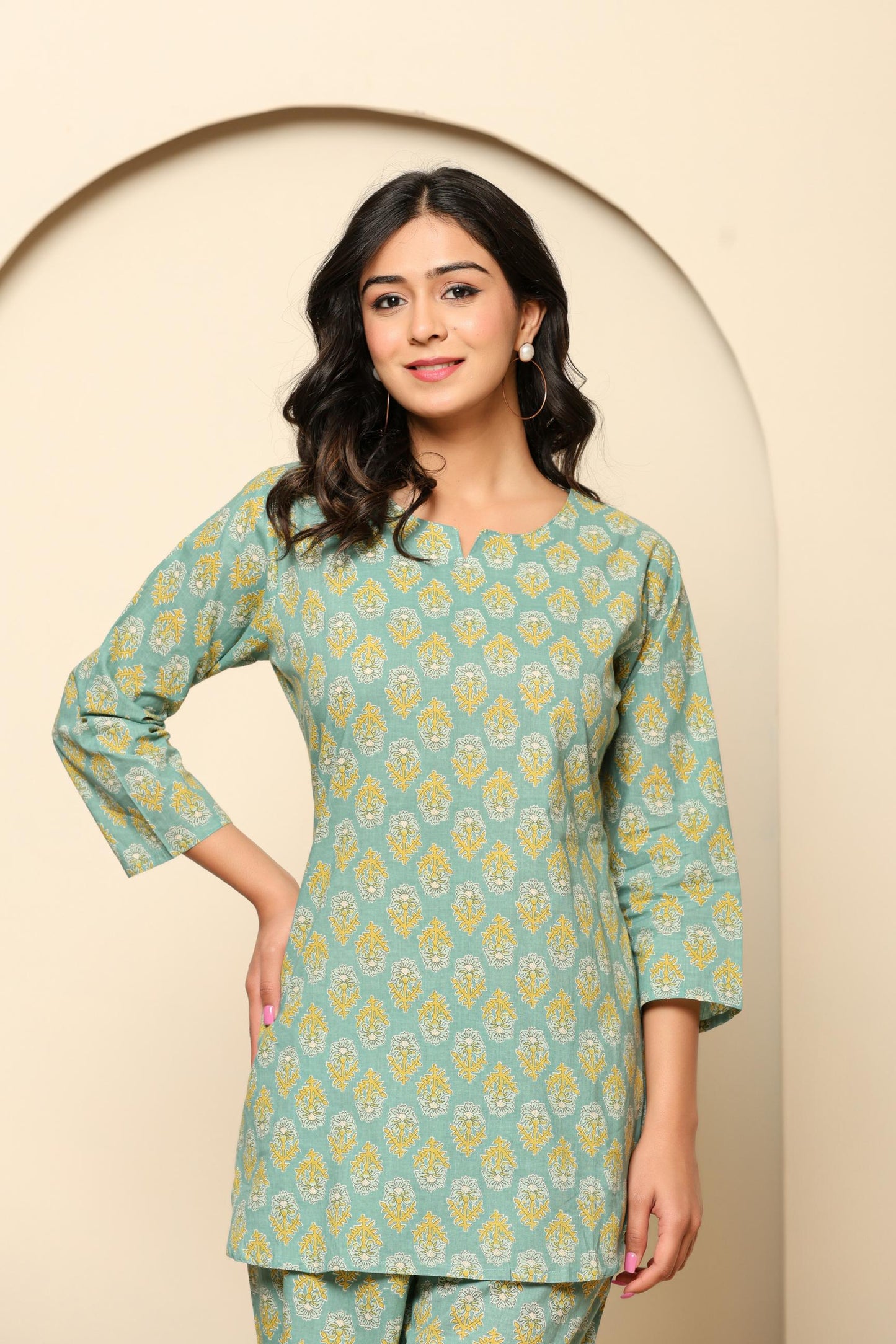 Green Printed Cotton Coord Set