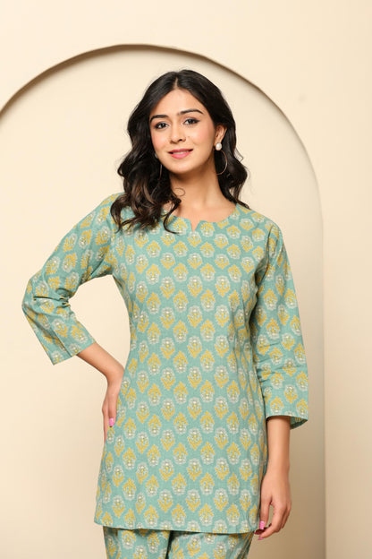 Green Printed Cotton Coord Set