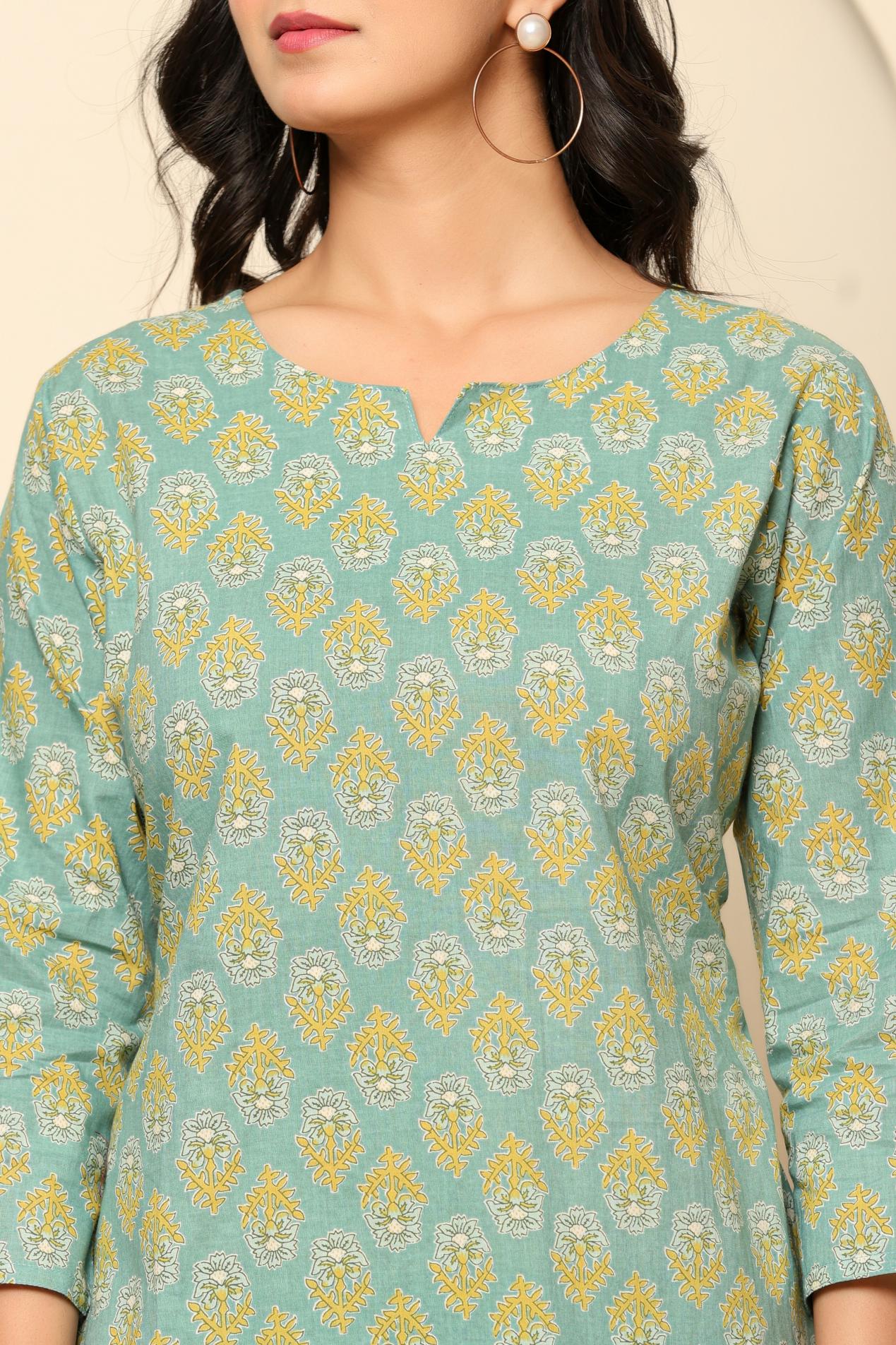 Green Printed Cotton Coord Set