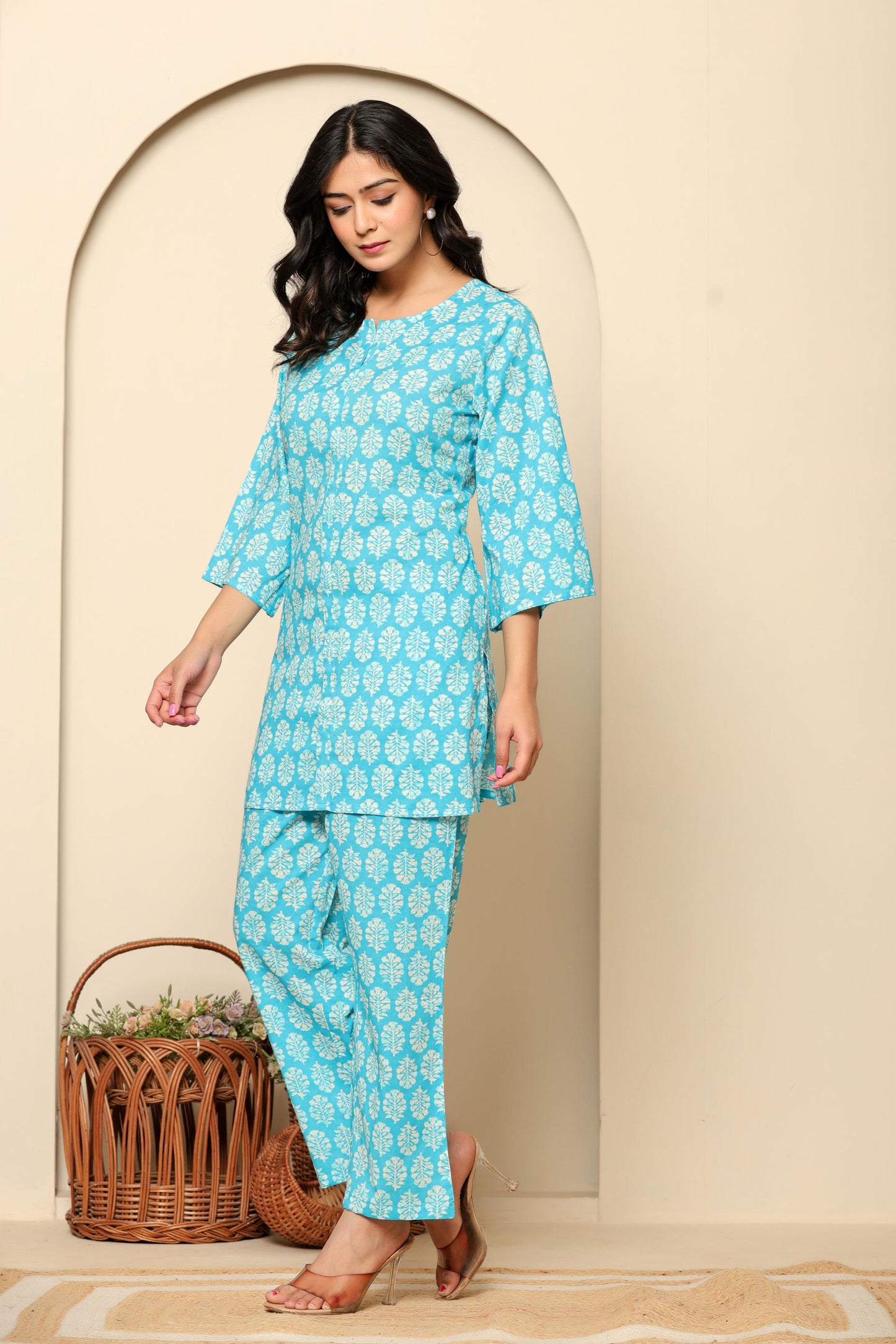 Sky Blue Printed Cotton Coord Set