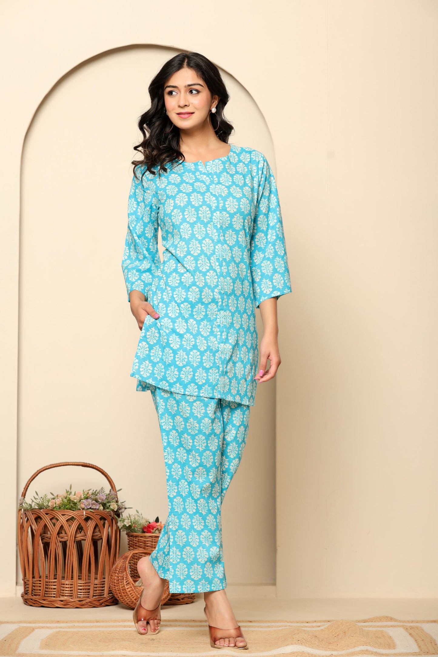 Sky Blue Printed Cotton Coord Set