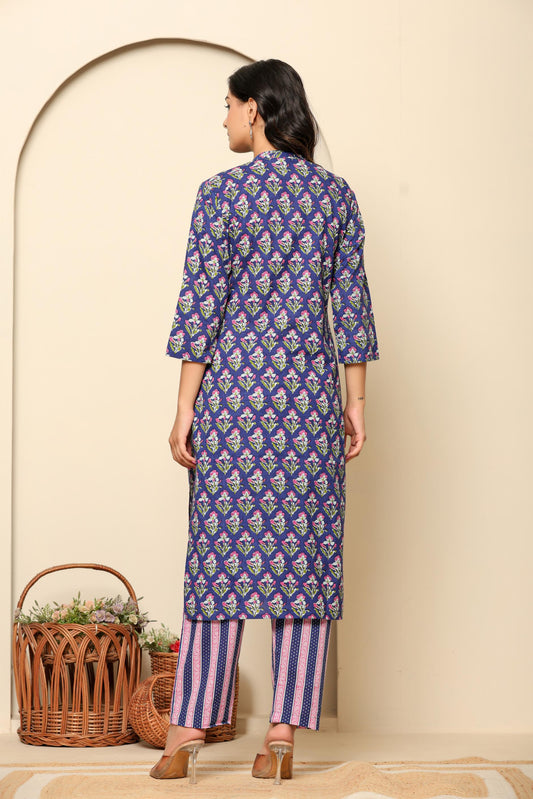 Purple Printed Cotton Kurta Set