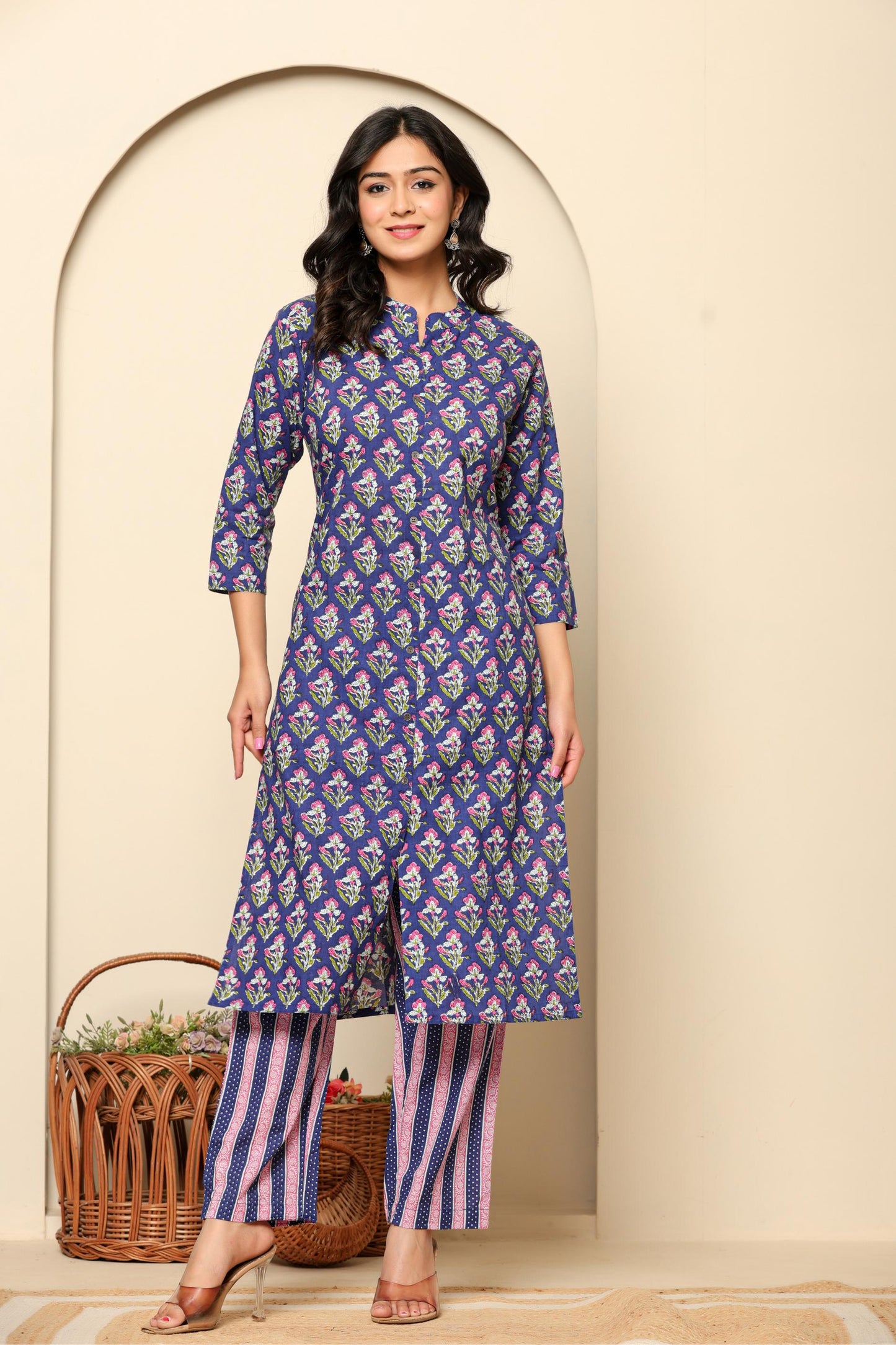 Purple Printed Cotton Kurta Set