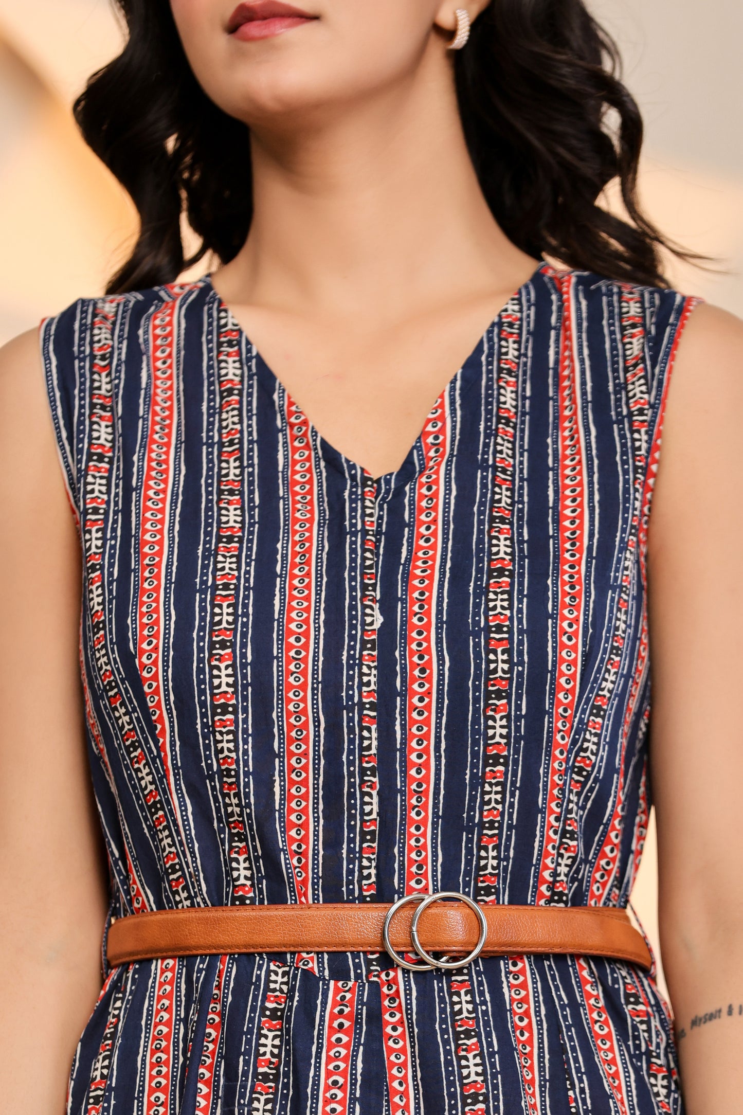 Close Up view of Peony Blue Jumpsuit with floral prints