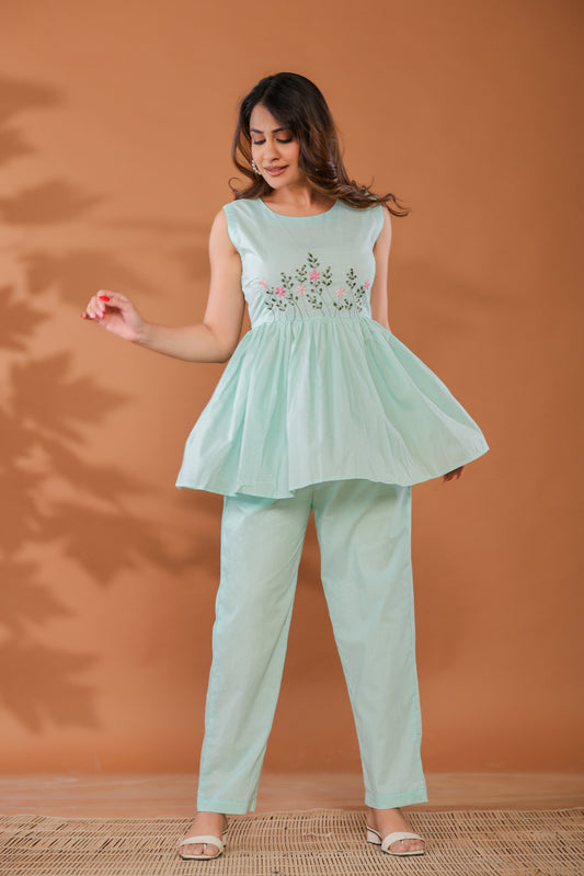 Blue Bell Cotton Embroidered Co - Ord Set