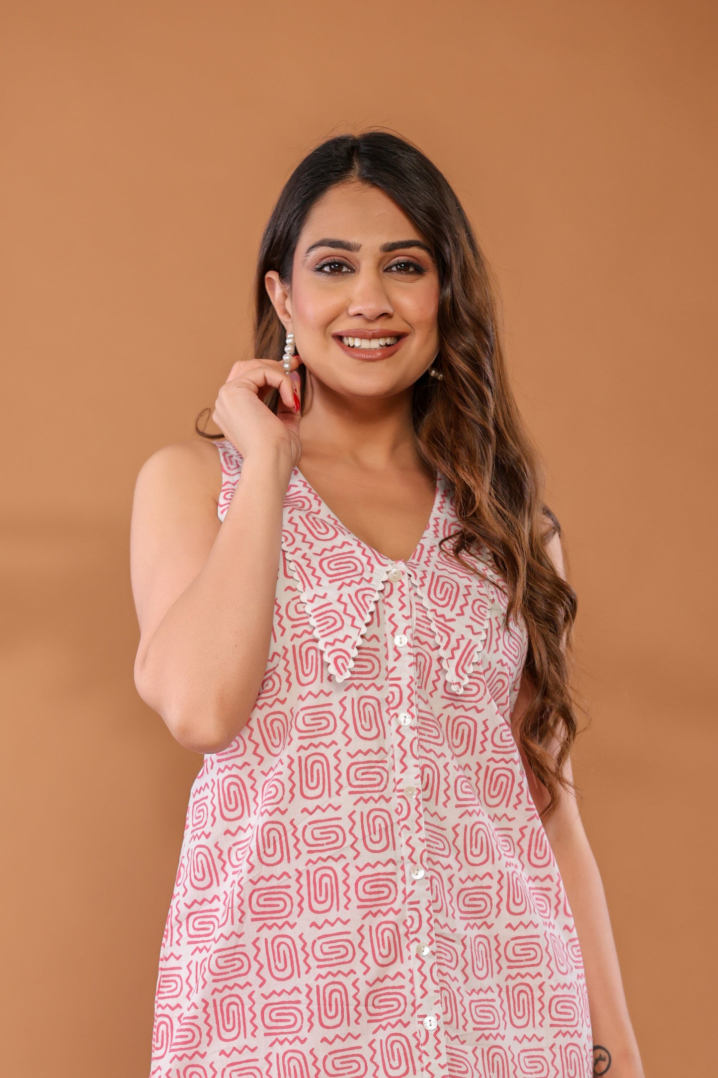 Rose Shadow Pink Cotton Hand Block Printed Co- Ord Set
