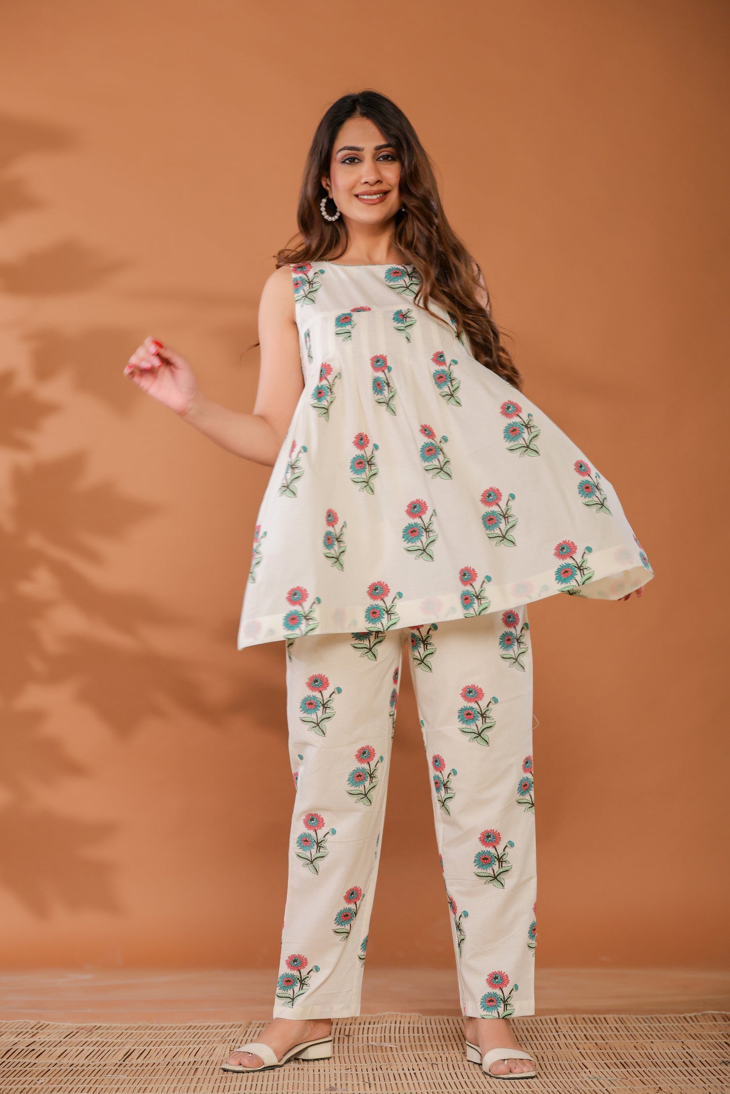 Cloud Dancer Cotton Hand Block Printed Co- Ord Set