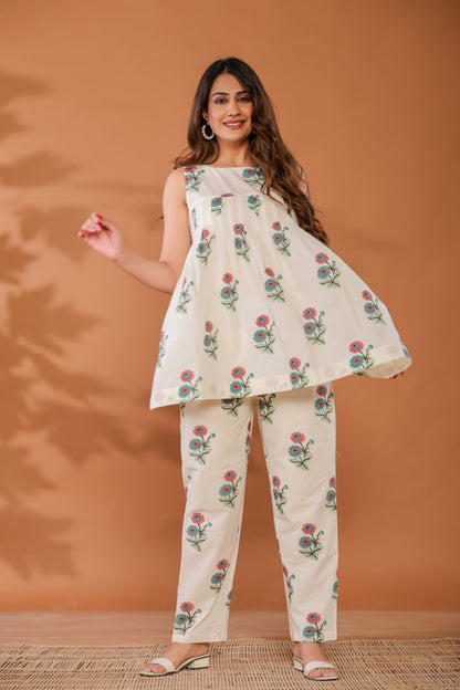 Cloud Dancer Cotton Hand Block Printed Co- Ord Set