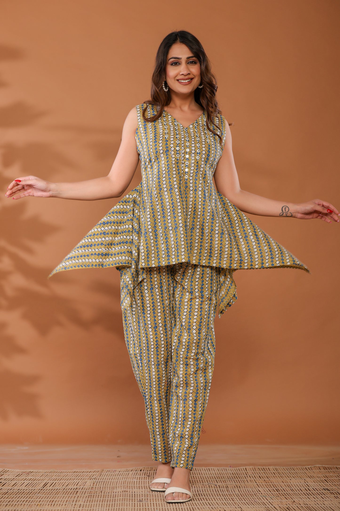 Golden Haze Yellow Cotton Hand Block Printed Co- Ord Set