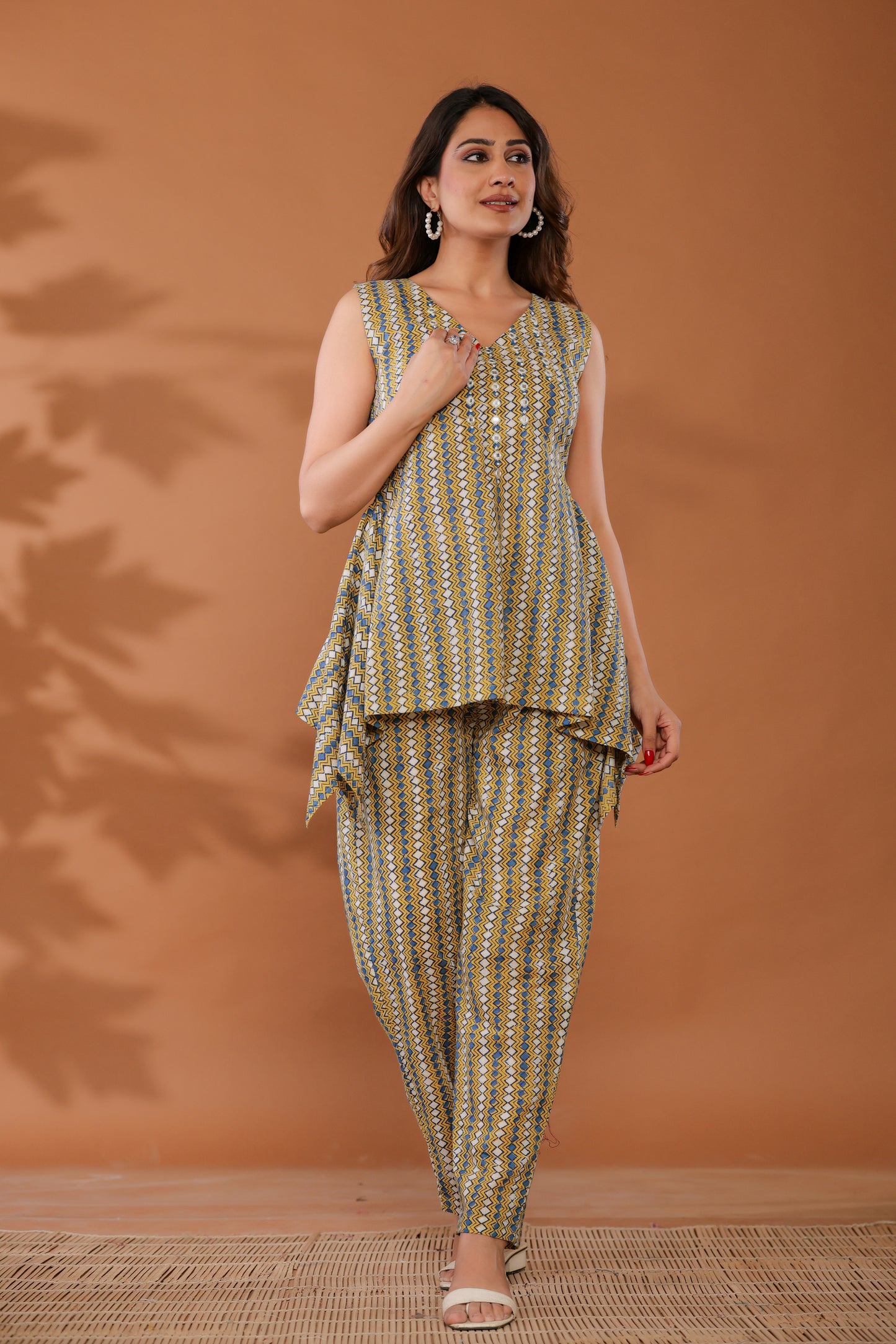 Golden Haze Yellow Cotton Hand Block Printed Co- Ord Set