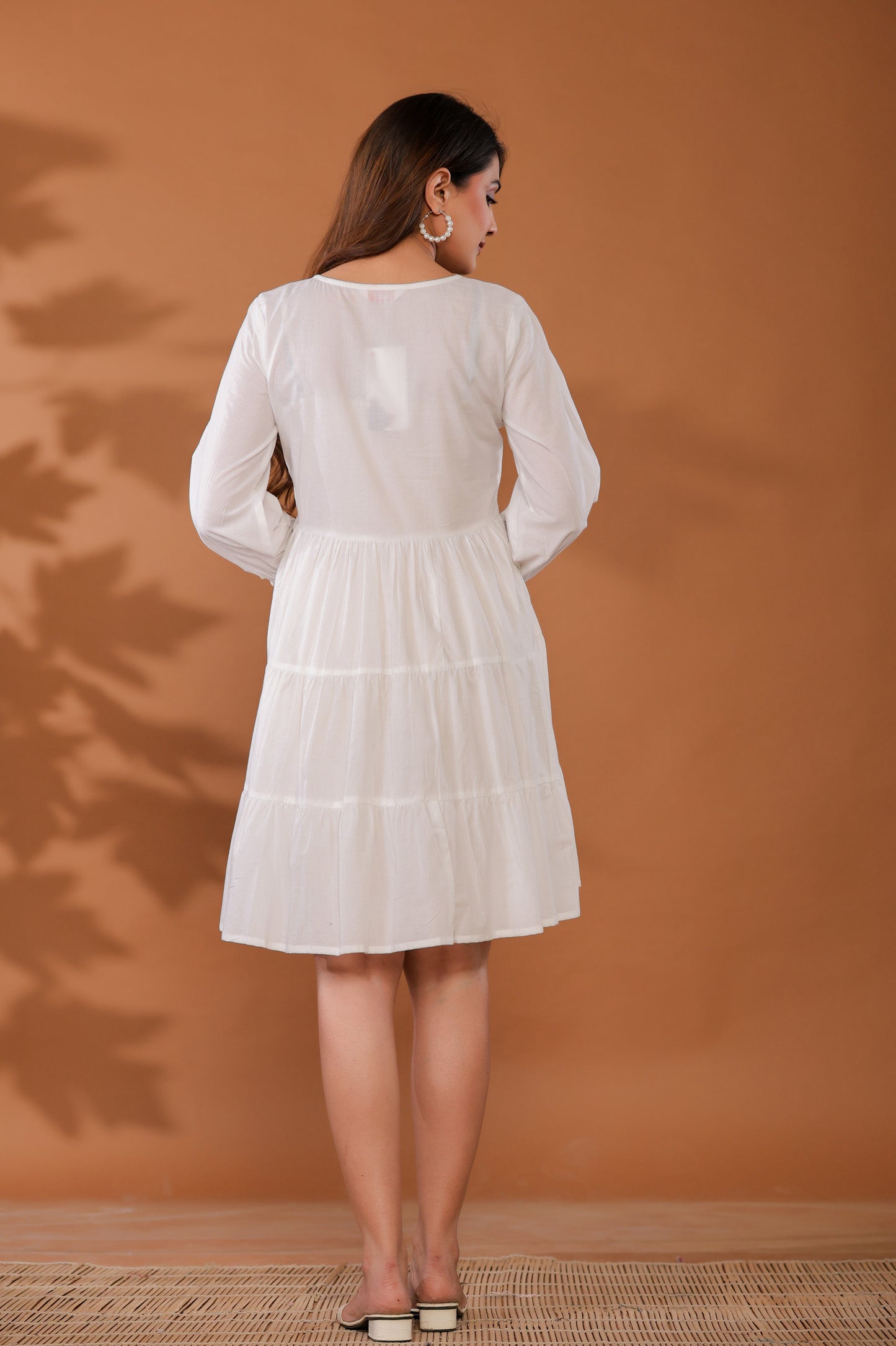 Marshmallow White Cotton Tiered Dress