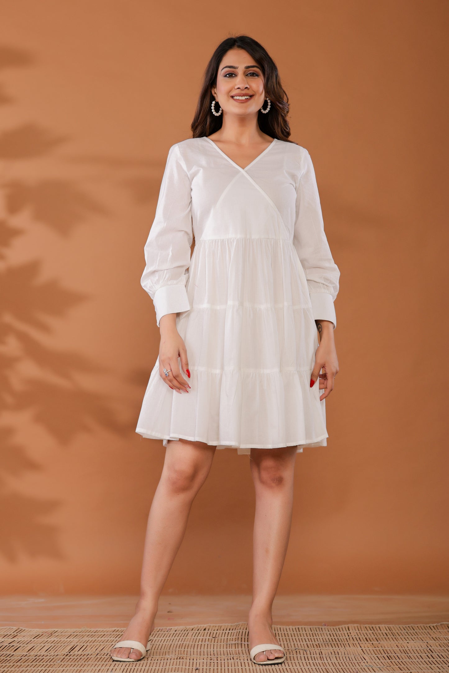 Marshmallow White Cotton Tiered Dress