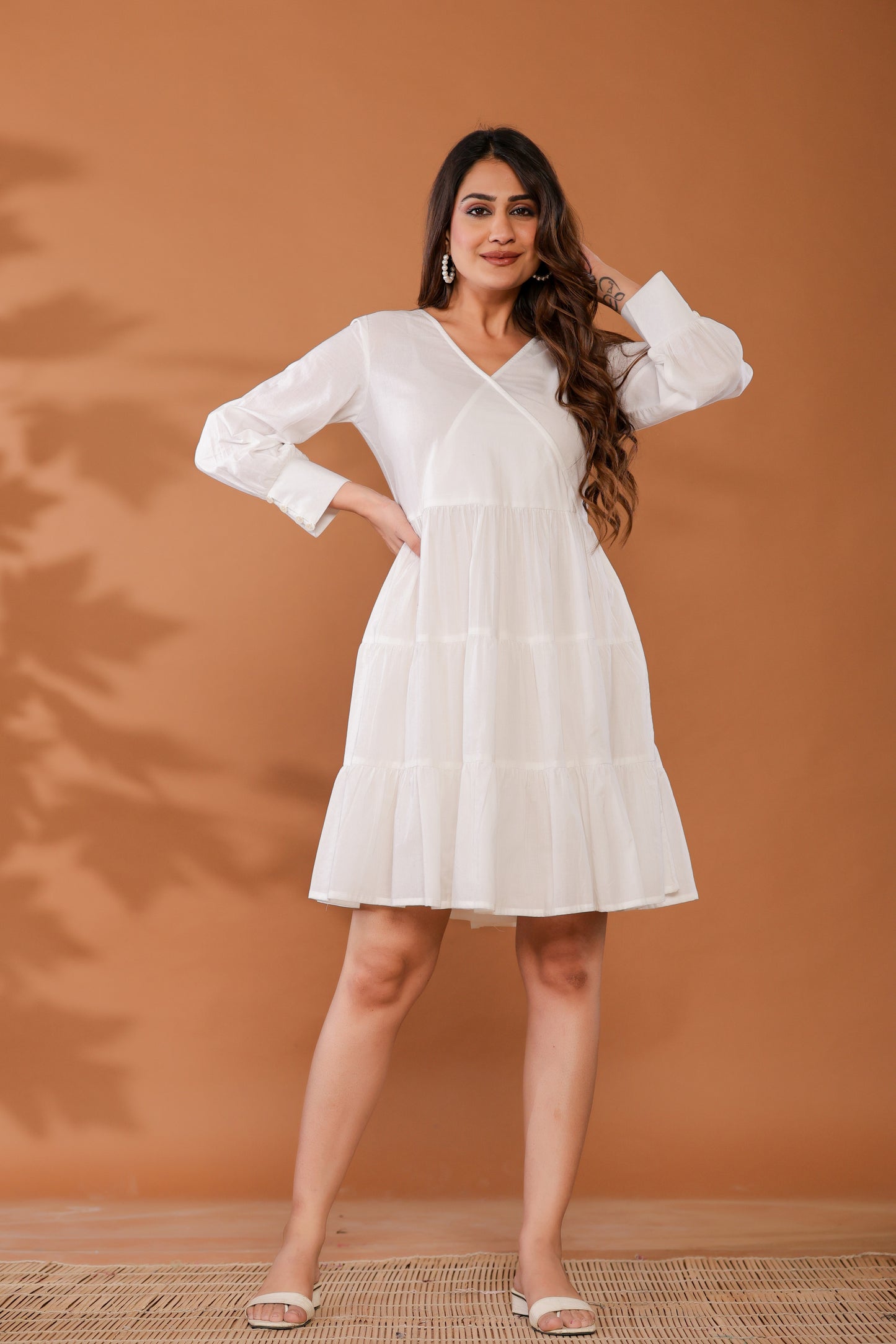 Marshmallow White Cotton Tiered Dress
