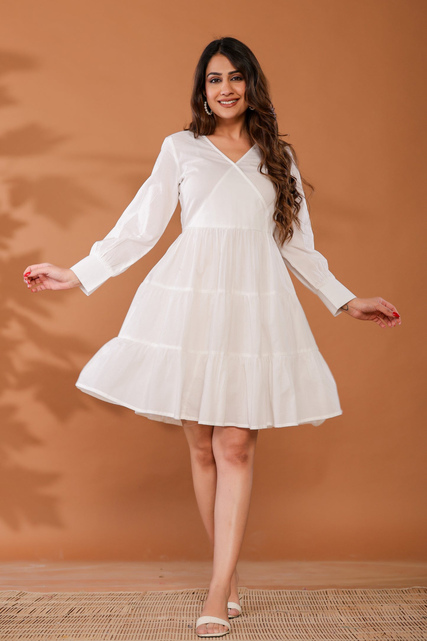Marshmallow White Cotton Tiered Dress