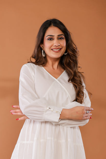 Marshmallow White Cotton Tiered Dress