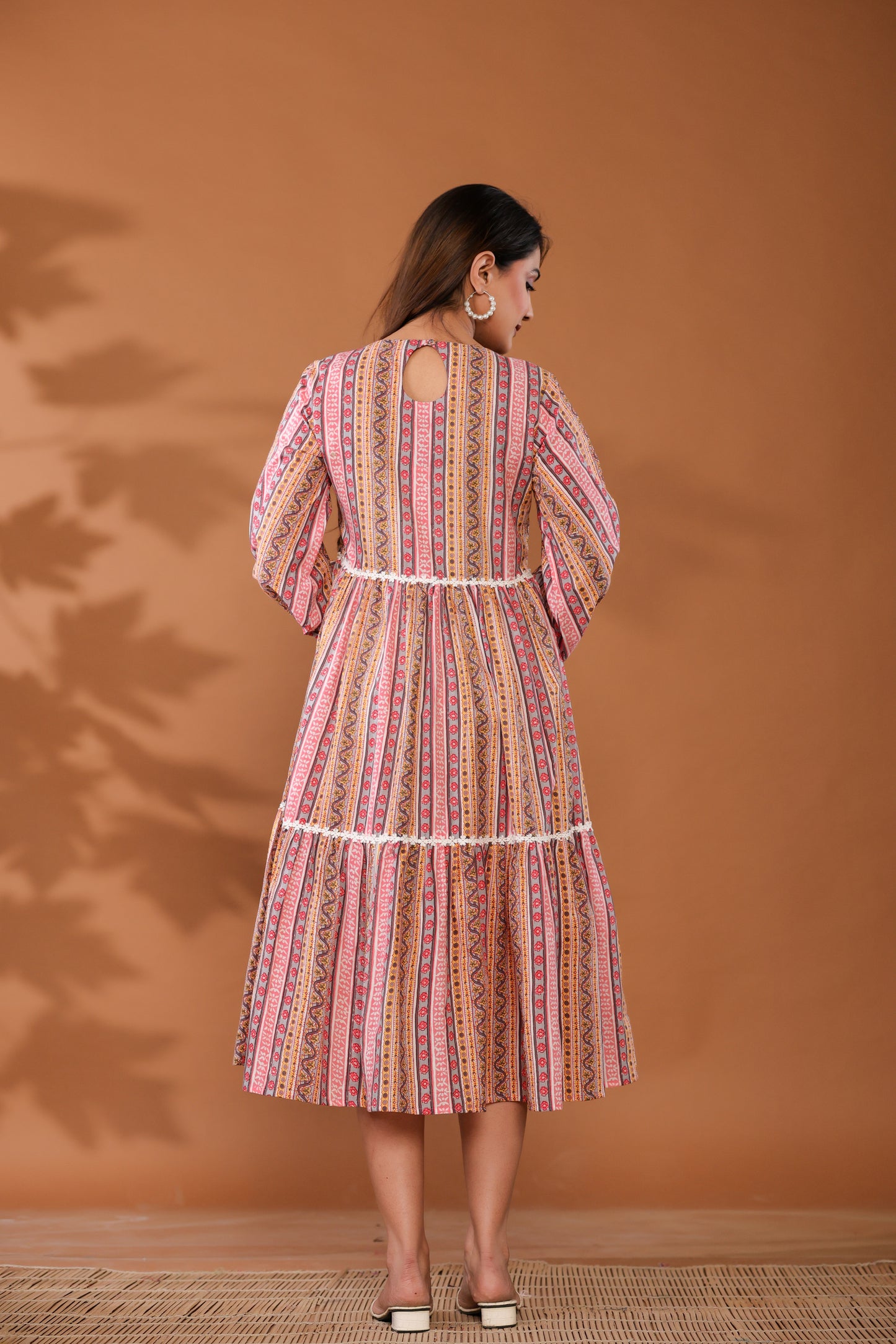 Cradle Pink Cotton Hand Block Ptinted Midi Dress