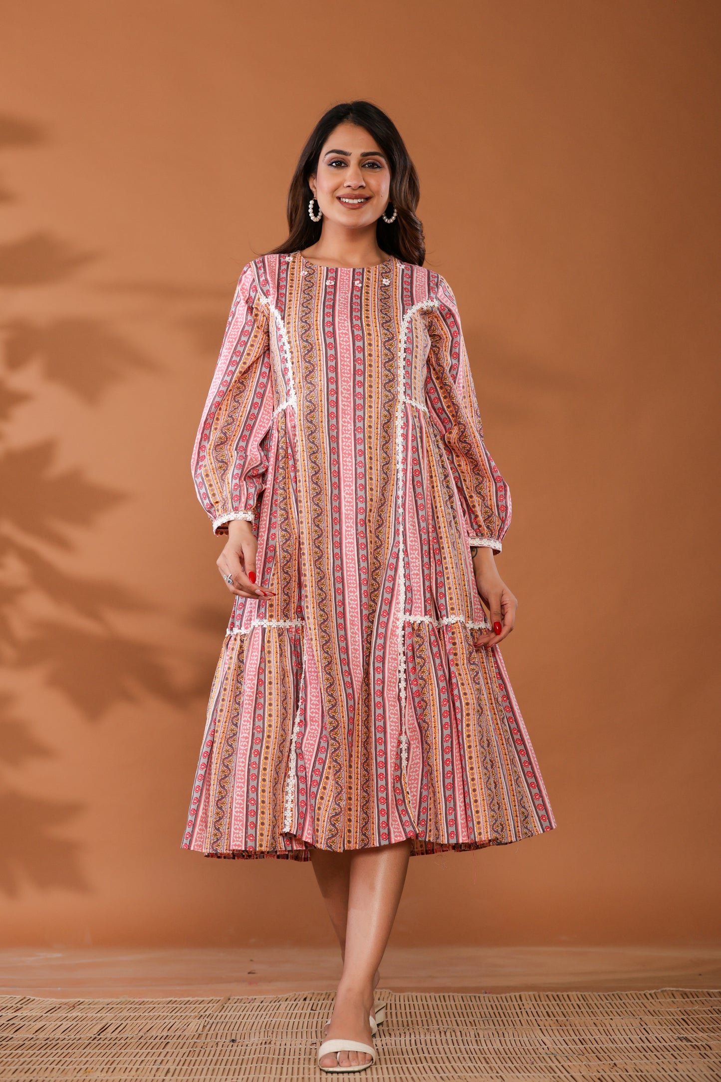 Cradle Pink Cotton Hand Block Ptinted Midi Dress
