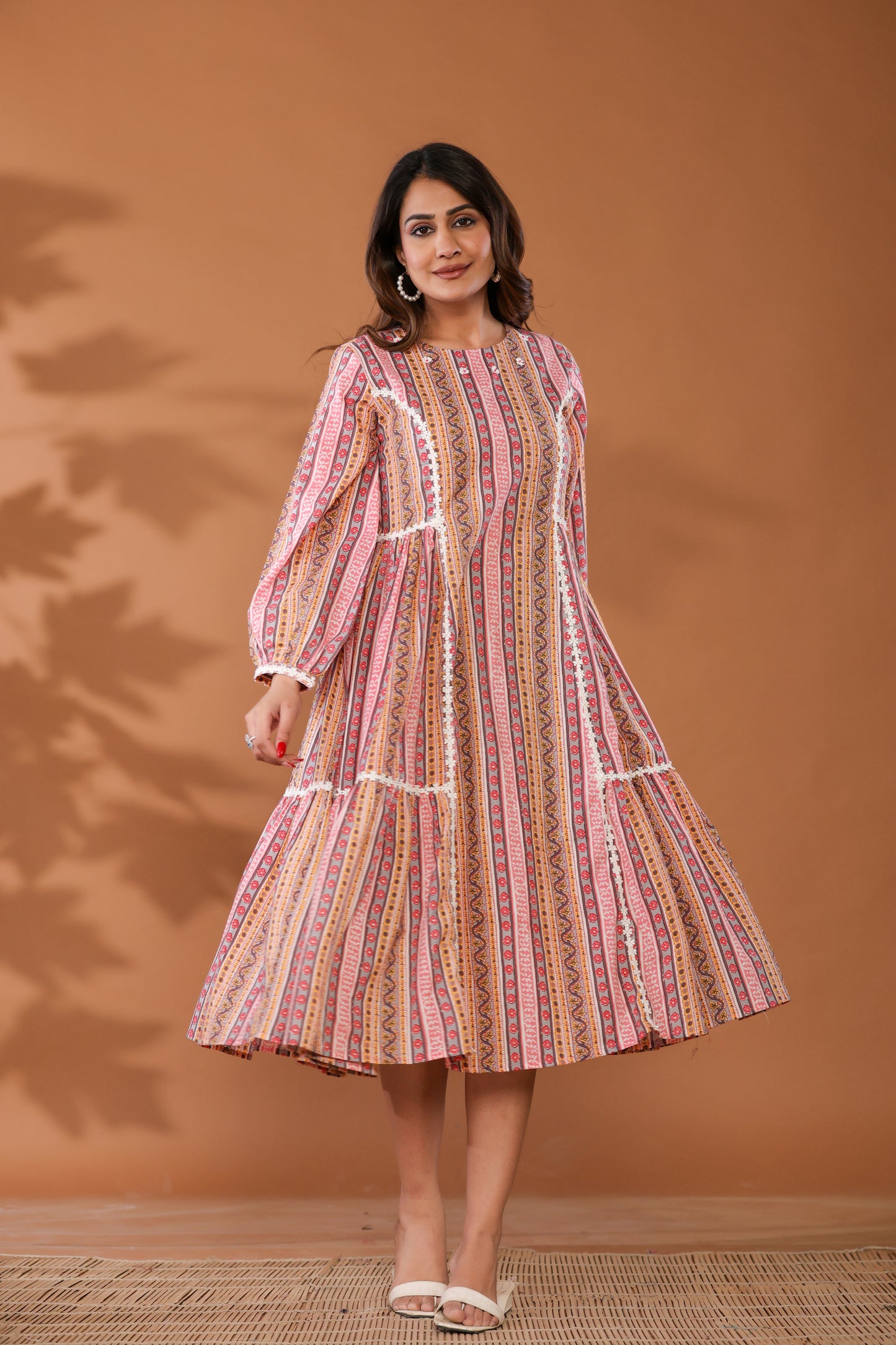 Cradle Pink Cotton Hand Block Ptinted Midi Dress