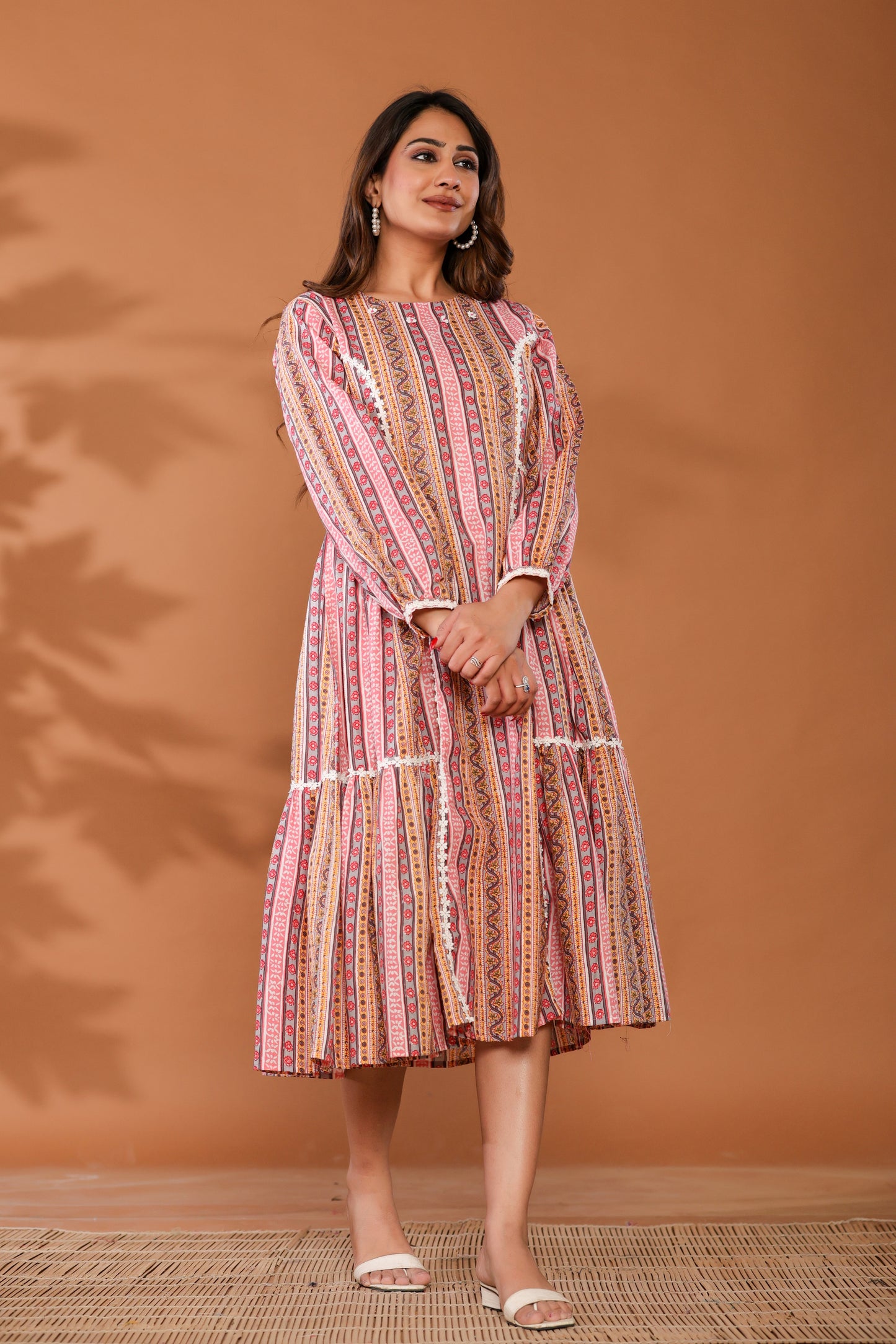 Cradle Pink Cotton Hand Block Ptinted Midi Dress