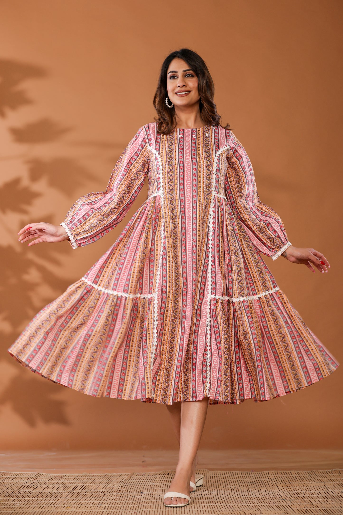 Cradle Pink Cotton Hand Block Ptinted Midi Dress