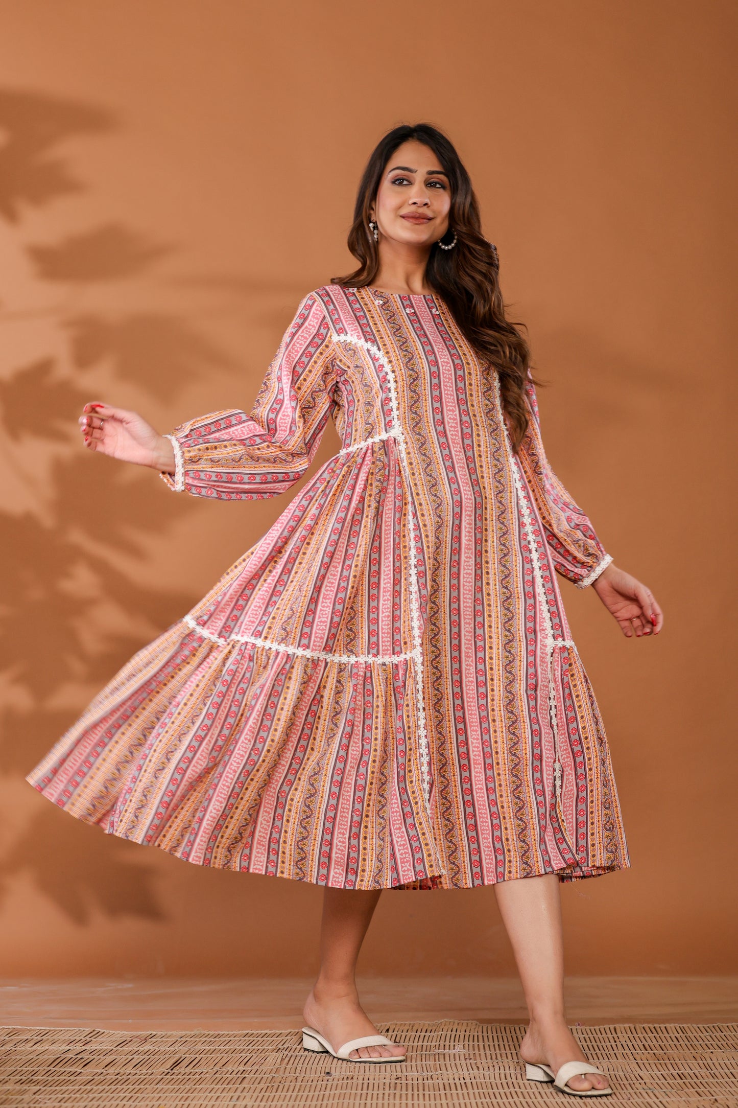 Cradle Pink Cotton Hand Block Ptinted Midi Dress