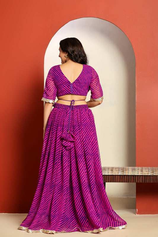Ragavi Pink Purple Leheriya Lehenga Set