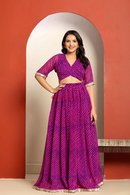 Ragavi Pink Purple Leheriya Lehenga Set - Ragavi
