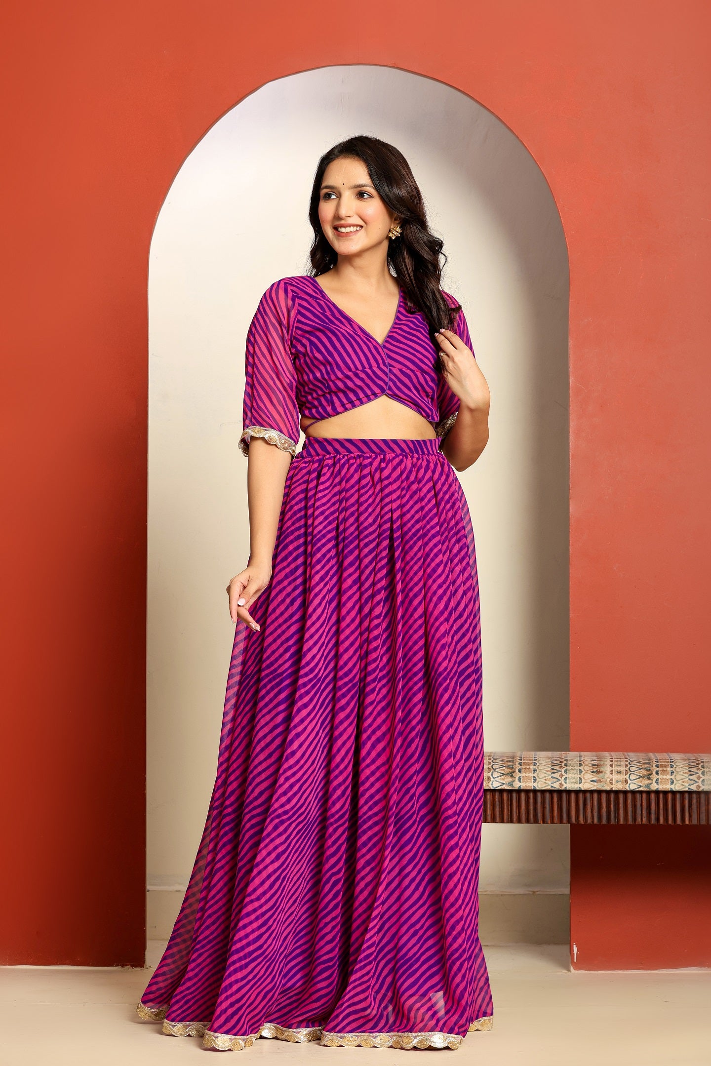 Ragavi Pink Purple Leheriya Lehenga Set