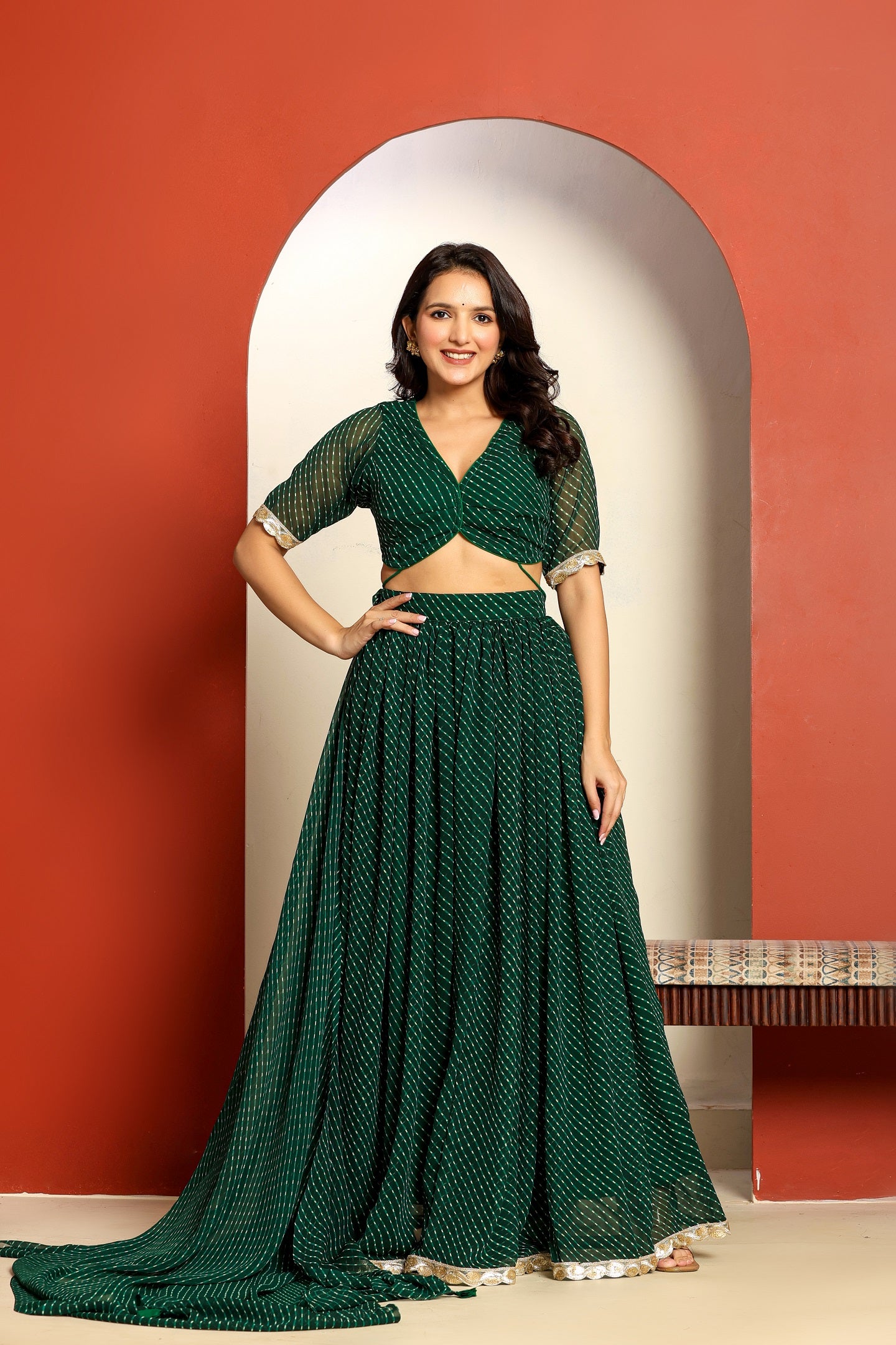Ragavi Green Leheriya Lehenga Set