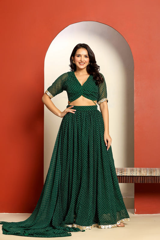 Ragavi Green Leheriya Lehenga Set
