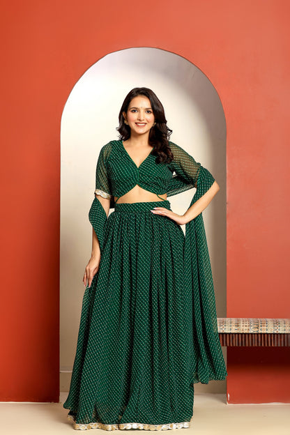 Ragavi Green Leheriya Lehenga Set