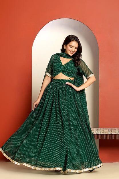 Ragavi Green Leheriya Lehenga Set