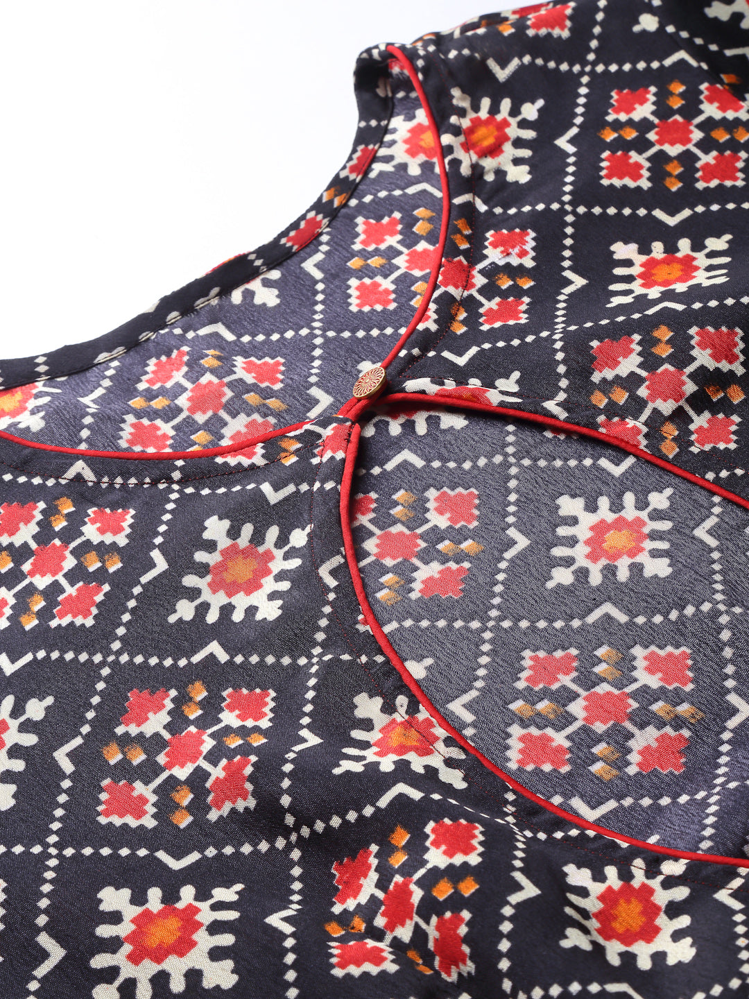 Black and Red Patola Printed Kurta Set Ragavi