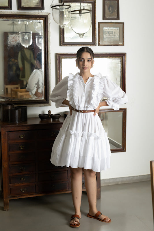 Star White Light Ruffle Cotton Dress