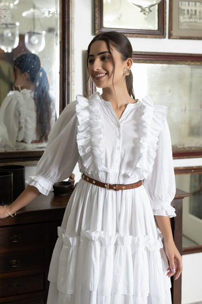 Star White Light Ruffle Cotton Dress