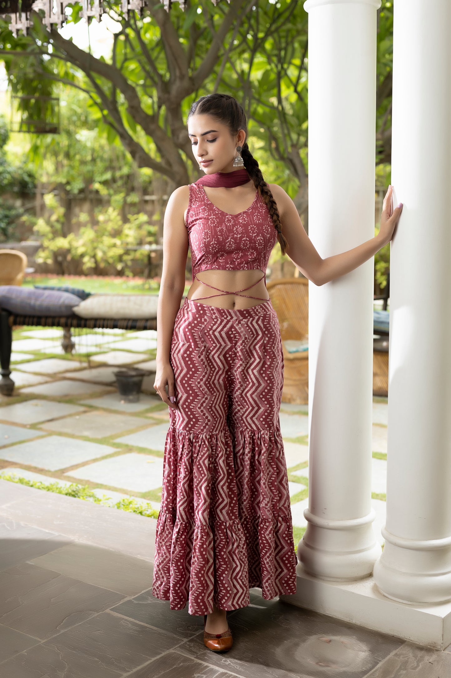 Red Wine Sharara Set