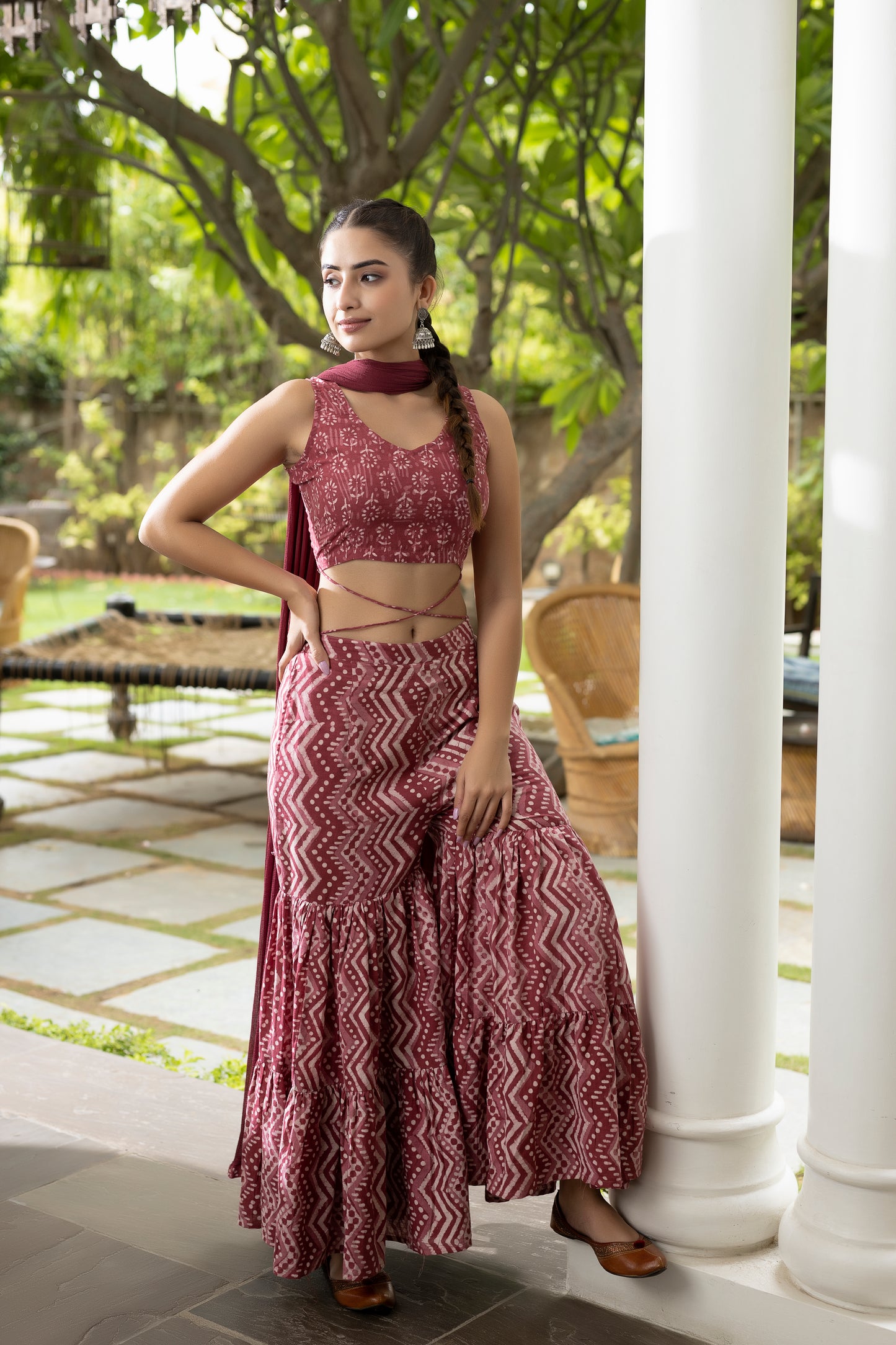 Red Wine Sharara Set