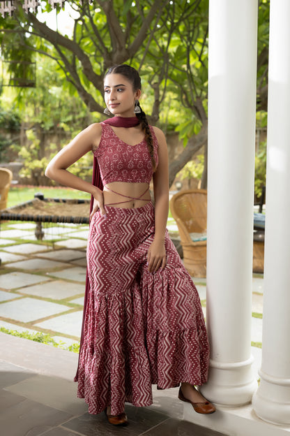 Red Wine Sharara Set