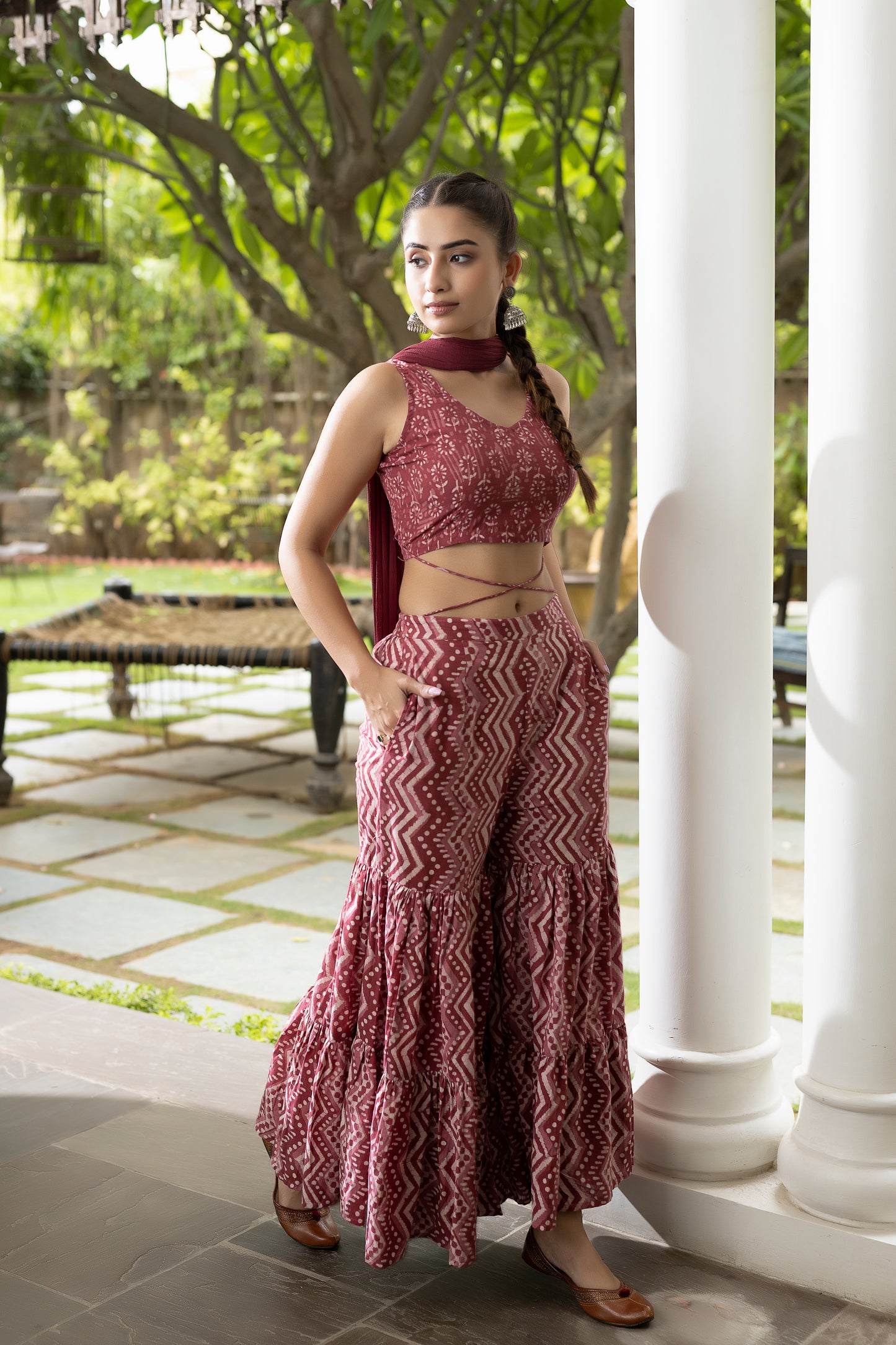Red Wine Sharara Set
