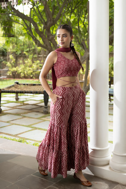 Red Wine Sharara Set