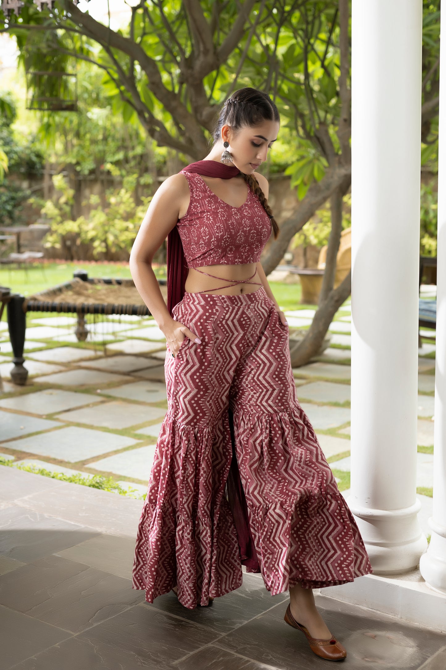 Red Wine Sharara Set