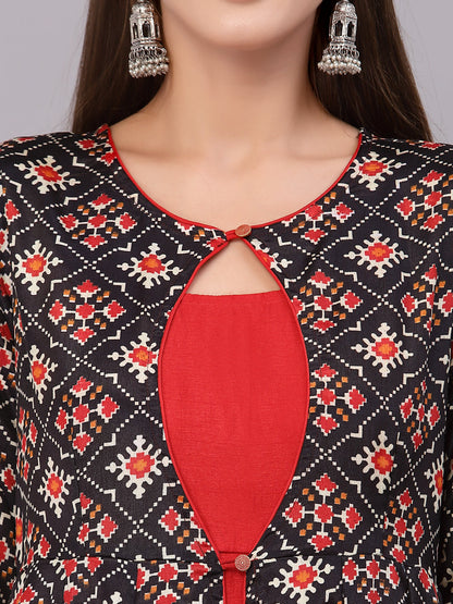 Black and Red Patola Printed Kurta Set Ragavi